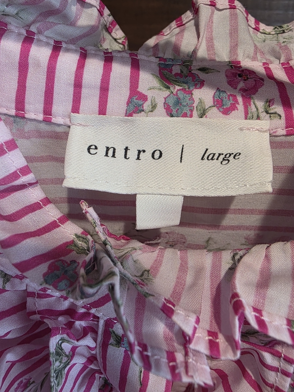 entro Pink Striped Floral Ruffle Blouse - Picture 3 of 5
